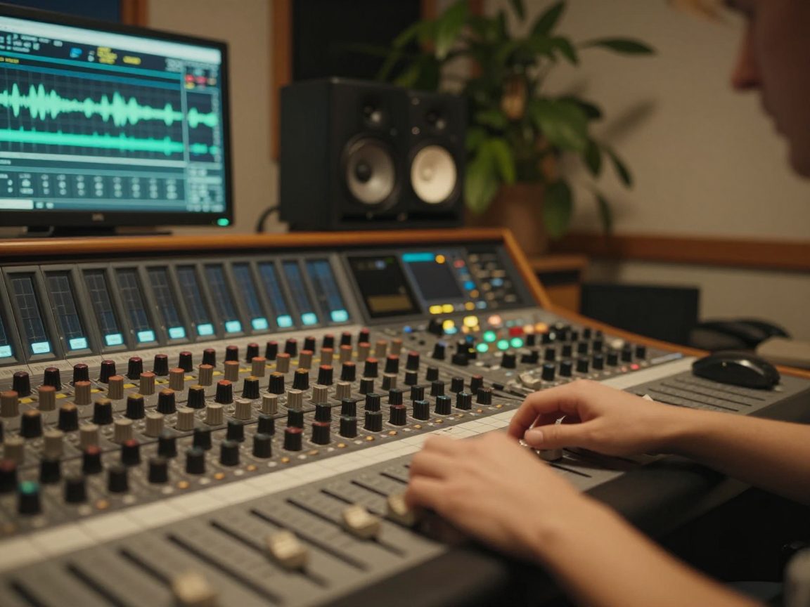 Mix engineer aan mengtafel met monitors in gezellige regie in Amsterdam.